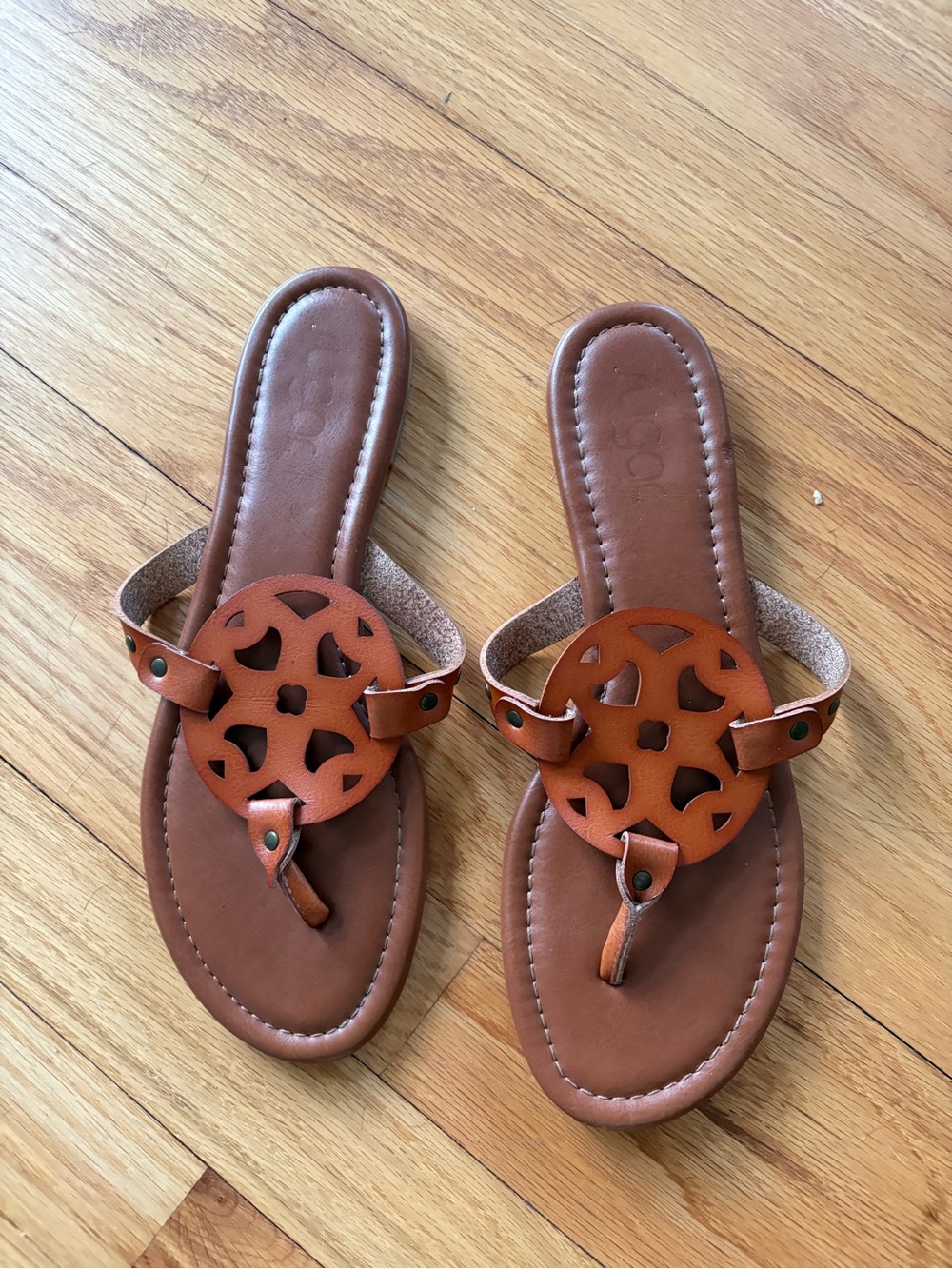 Leather Circle-Accent Brown Women's Sandals